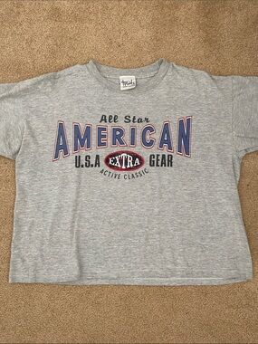 Trends Gray Juniors American All Star' Graphic Crop Tee with Red & Blue Print